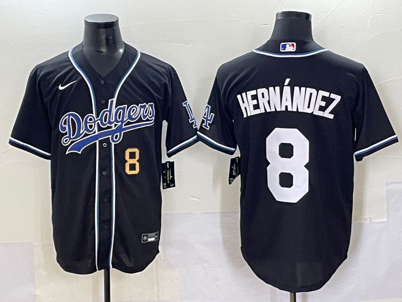 Men 2025 Los Angeles Dodgers #8 Hernandez Black Three generations Fashion Nike MLB Jersey style 7042